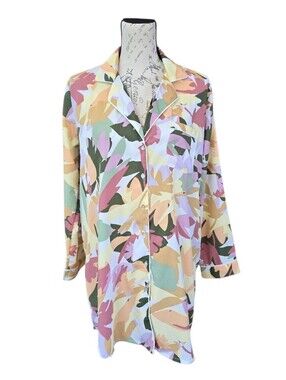 Joie Abstract Floral Yellow Green Print Long Sleeve Pajama Shirt M